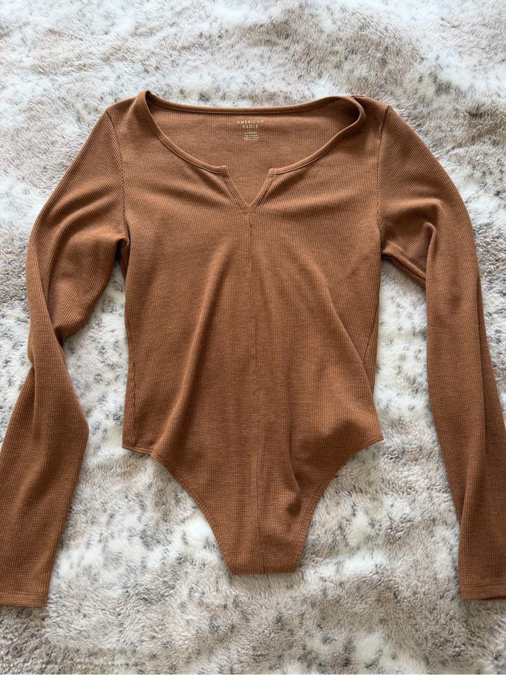 American Eagle Outfitters Ribbed Long Sleeve Bodysuit - Rust Brown